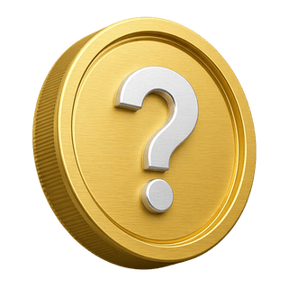 Decorative gold 3D coin featuring a question mark, shown on the FAQ page